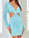 Scala Embellished Sequin Cut-out Short Dress In Turquoise