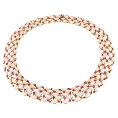 Pre-owned Scala Gioielli Mid Century 1950s Natural Coral Ruby 14k Yellow Gold Choker Necklace