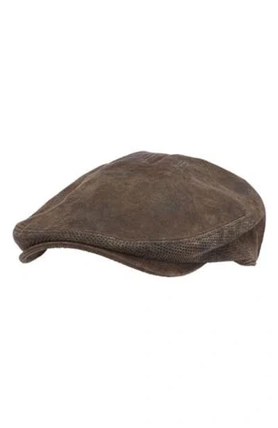 Scala Ivy Weathered Suede Driving Cap In Brown