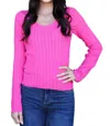 Scala Lace Long Sleeve U-neckline Top In Hot Pink In Pink