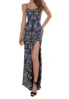 Scala Long Multi Pattern Gown In Multi/black In Multi