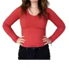 Scala Long Sleeve Furry V Neck Sweater In Atacama Rust In Multi