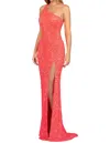 Scala One Shoulder Sequin Gown With Strappy Back In Hot Pink In Red