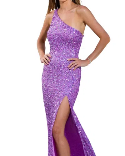 Scala One Shoulder Sequin Gown With Strappy Back In Lilac