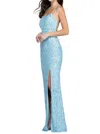 Scala Open Back Sequin Evening Gown In Ice Blue In Blue
