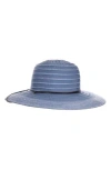 Scala Ribbon Straw Floppy Hat In Blue