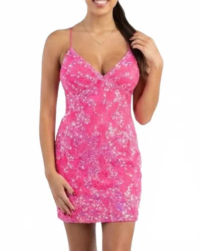 Scala Sequin Embellished Lace Back Dress In Fuchsia In Pink