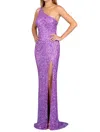 Scala One Shoulder Sequin Gown With Strappy Back In Lilac In Purple