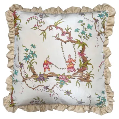 Pre-owned Scalamandre Chinoiserie Toile Silk Down Pillow - Priced Each In Gray