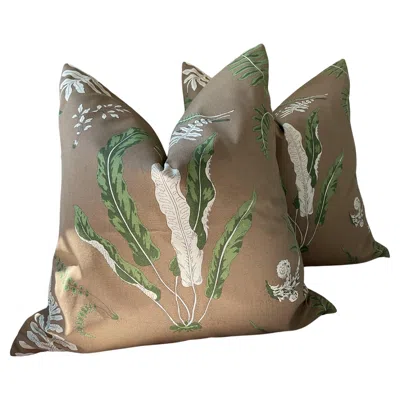 Pre-owned Scalamandre Indoor/outdoor "elsie De Wolfe" In Brown 22" Pillows - A Pair
