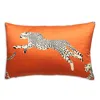 Scalamandre Leaping Cheetah Lumbar Decorative Pillow, 22 X 14 In Clementine