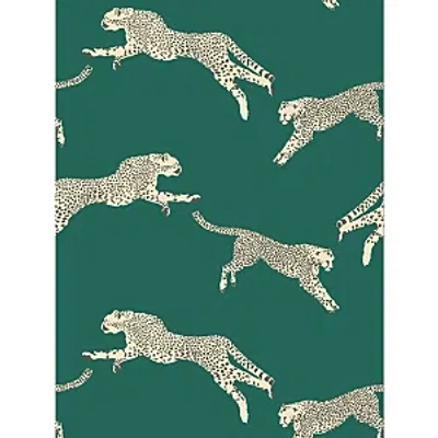 Scalamandre Leaping Cheetah Wallcovering In Evergreen