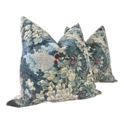 Pre-owned Scalamandre Pair Of Contemporary  Marly In Blue Down-filled Pillows