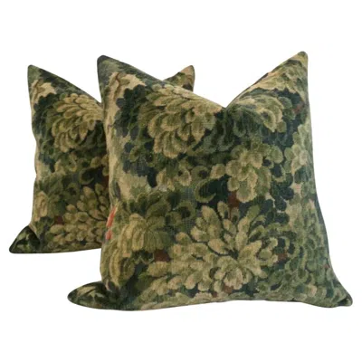 Pre-owned Scalamandre Pair Of Contemporary  Marly In Forest Green Down-filled Pillows