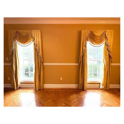 Pre-owned Scalamandre Pair Of Custom Linen Drapes, Curtains And Valances, Lined, Tassels In Brown