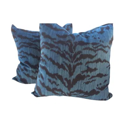 Pre-owned Scalamandre Pair Of  "le Tigre" Ocean Blue Pillows