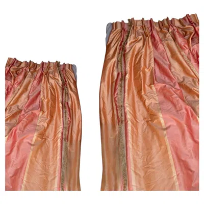 Pre-owned Scalamandre Pair Of Stripe Silk Drapes Fringe Trim Large Size  Attributed In Orange