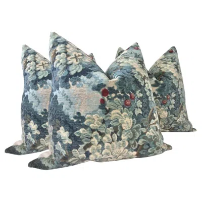 Pre-owned Scalamandre Set Of 3 Contemporary  Marly In Blue Down-filled Pillows