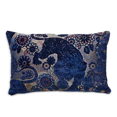 Scalamandre Siberian Tiger Decorative Lumbar Pillow, 22 X 14 In Sapphire Flame