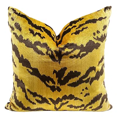 Pre-owned Scalamandre Square Velvet Le Tigre Down Fill Pillow In The Manner Of  In Brown