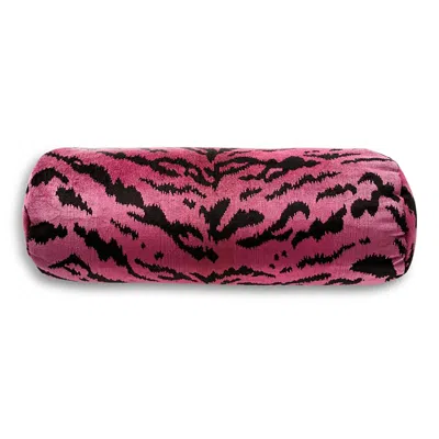 Scalamandre Tigre Bolster Decorative Pillow, 21 X 7 In Red/black