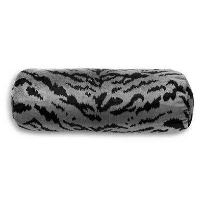 Scalamandre Tigre Bolster Decorative Pillow, 21 X 7 In Silver/black