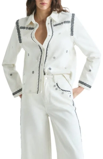 Scalpers Denim Print Shirt In White