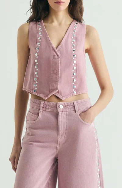 Scalpers Denim Studs Vest In Pink
