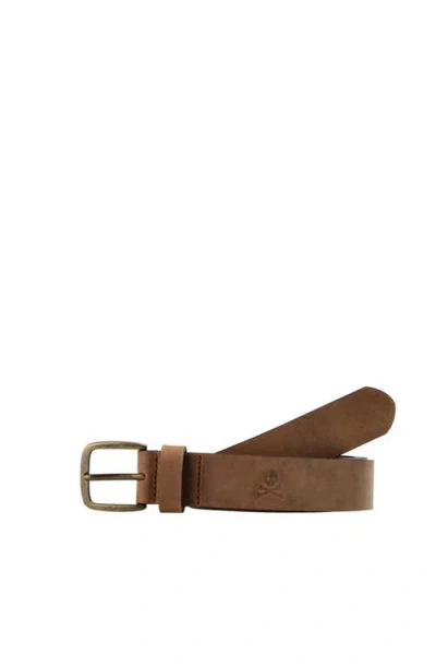 Scalpers Gold Buckle Leather Belt In Brown