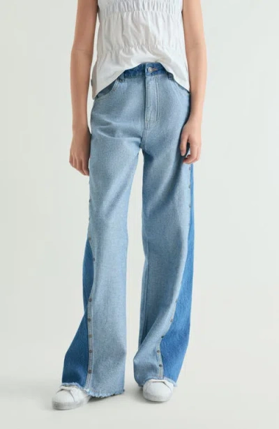 Scalpers Kids Wide Leg Bicolor Denim Pants In Blue