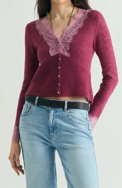 Scalpers Lace Knit Cardigan In Pink