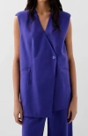 Scalpers Linen Plain Vest In Blue