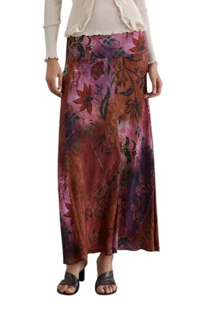 Scalpers Long Flared Printed Skirt In Purple