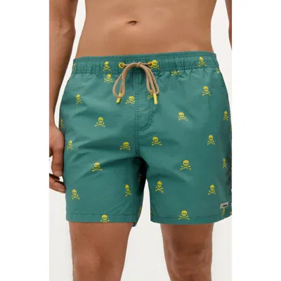 Scalpers Neon Skull Swimsuit In Green