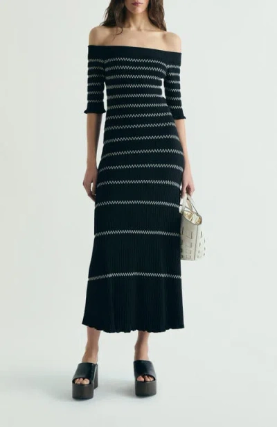 Scalpers Off Shoulder Knit Dress In Black