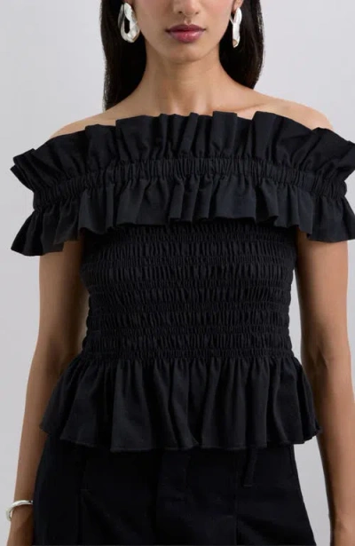 Scalpers Offshoulderpoplin Tee In Black