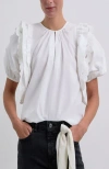 Scalpers Poplin Puff Top In White