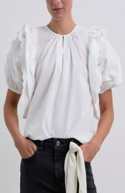 Scalpers Poplin Puff Top In White