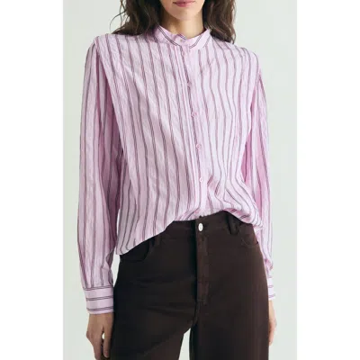 Scalpers Shoulder Pad Effect Striped Shirt In Pink
