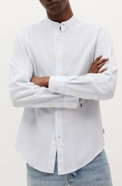 Scalpers Striped Linen Mao Shirt In White