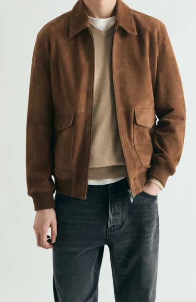 Scalpers Suede Bomber Jacket In Brown