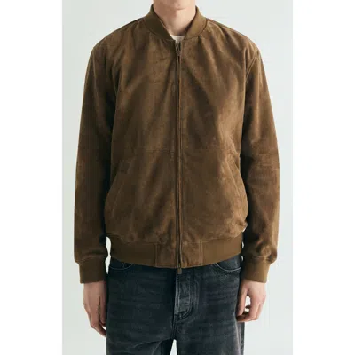 Scalpers Suede Bomber Jacket In Brown