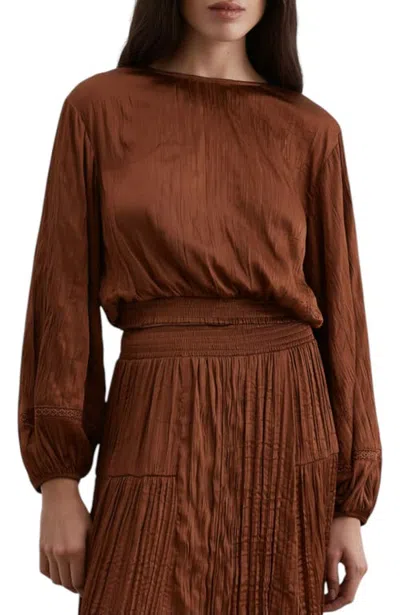 Scalpers Textured Satin Top In Terracotta