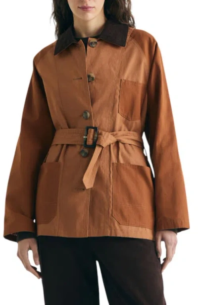 Scalpers Two-tone Waxed Jacket In Brown