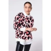 SCAMP & DUDE : IVORY WITH NEON CORAL AND BLACK MEGA SHADOW LEOPARD OVERSIZED SWEATSHIRT