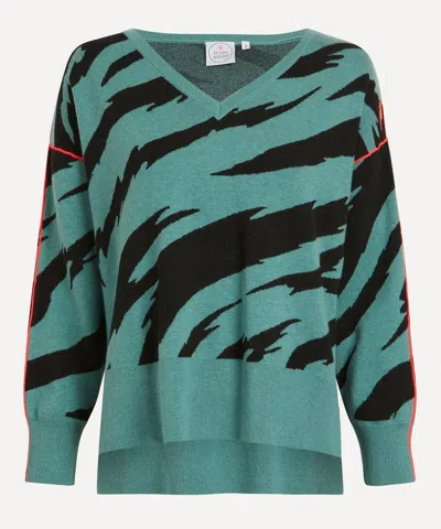 Scamp & Dude Women's Khaki With Black Jacquard Zebra V-neck Jumper