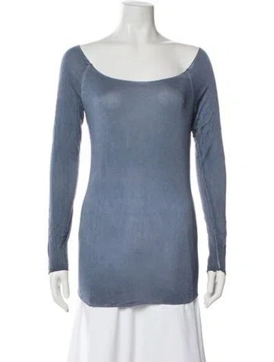 Pre-owned Scandal Italy Bateau Neckline Long Sleeve Top In Blue