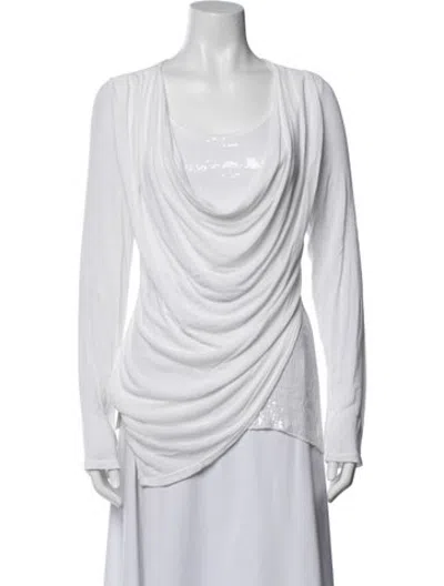Pre-owned Scandal Italy Cowl Neck Long Sleeve Top In White
