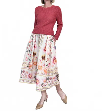 Scandal Italy Italian Flower Midi Skirt In Multi In White