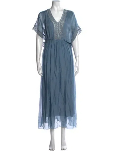 Pre-owned Scandal Italy Lace Pattern Long Dress W/ Tags In Blue